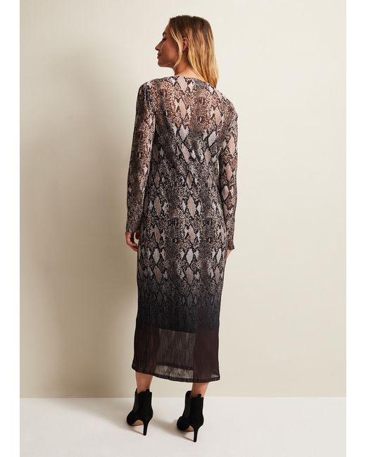 Phase Eight Natural Alix Ombre Snake Midi Mesh Dress