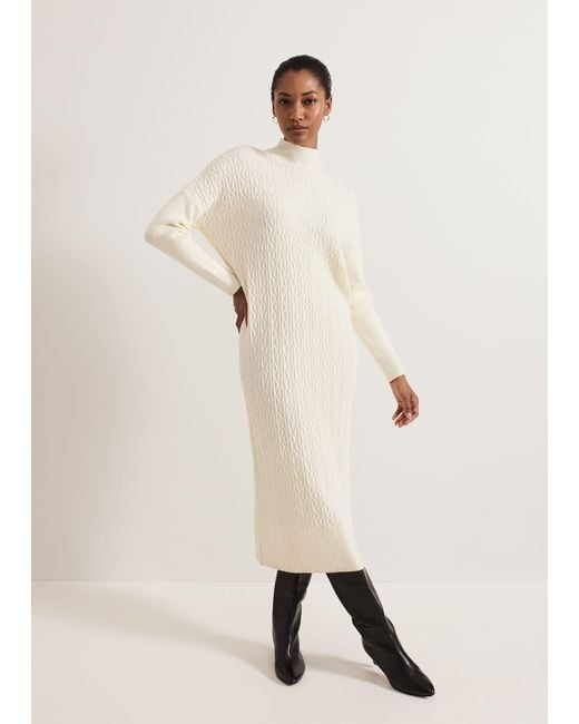 Phase Eight White 's Cadie Cable Knit Dress