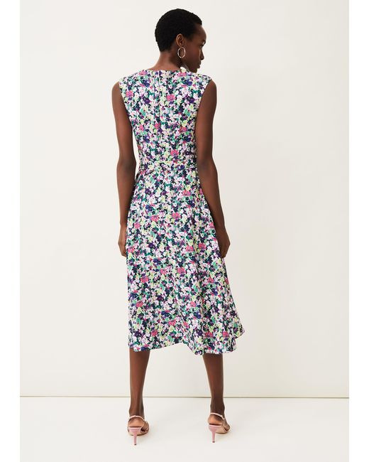 Phase Eight White Arya Floral Frill Hem Sleeveless Midi Dress