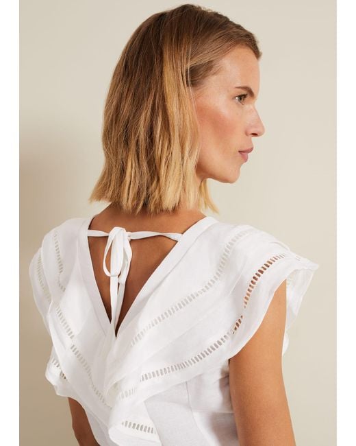 Phase Eight White 's Rosey Ruffle Linen Top