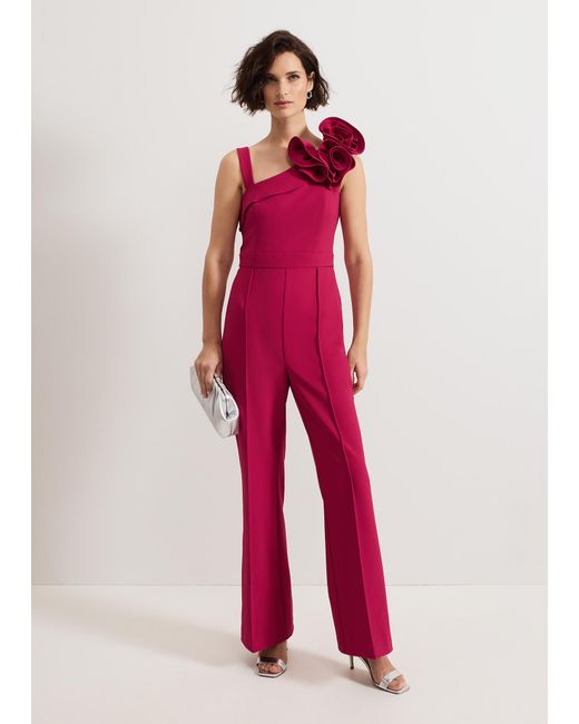 Phase Eight Red Roxana Ruffle One Shoulder Jumpsuit