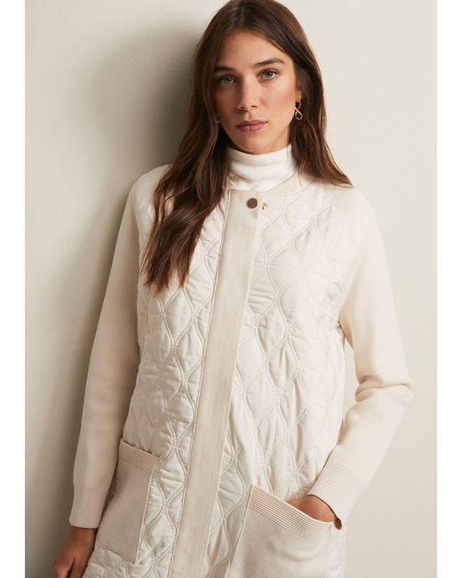Phase Eight Natural 's Zadie White Quilted Knit Coatigan