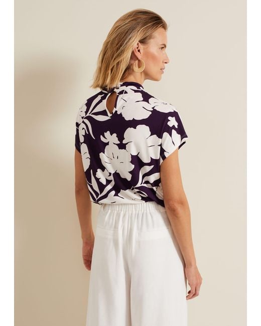 Phase Eight Purple Farley Floral Twist Neck Top