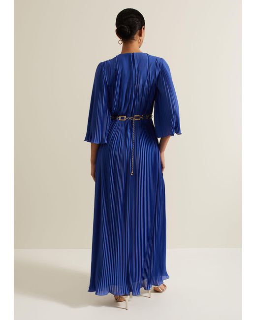 Phase Eight Blue Venetia Pleat Beaded Maxi Dress