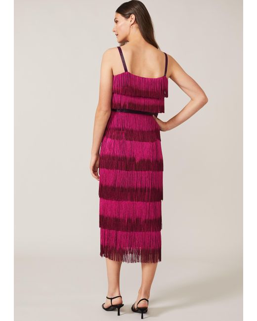 Phase Eight Red Katalina Dip Dye Fringe Dress