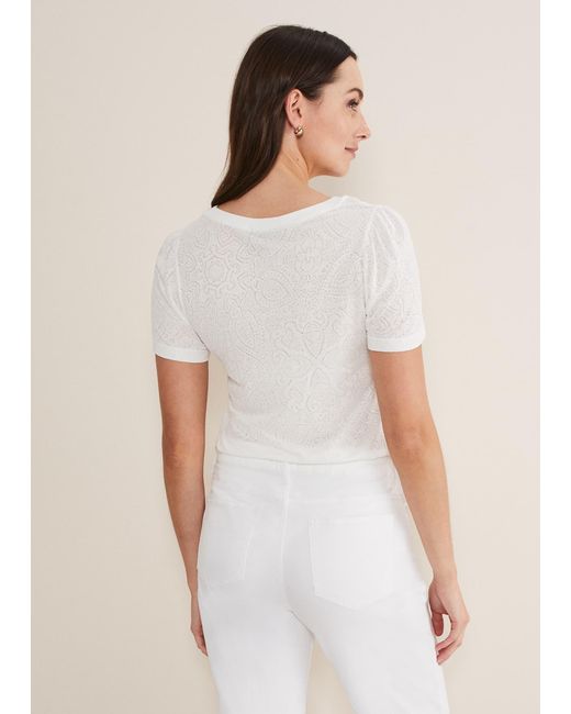 Phase Eight White Kinsley Pointelle Jersey Tee