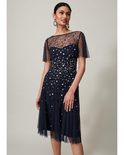 Phase Eight Blue Molly Sequin Midi Dress
