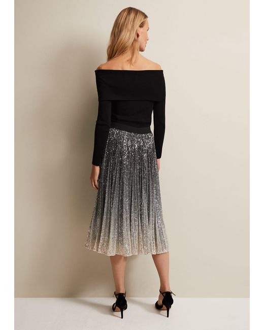 Phase Eight Multicolor Celeste Sequin Ombre Pleated Midi Skirt