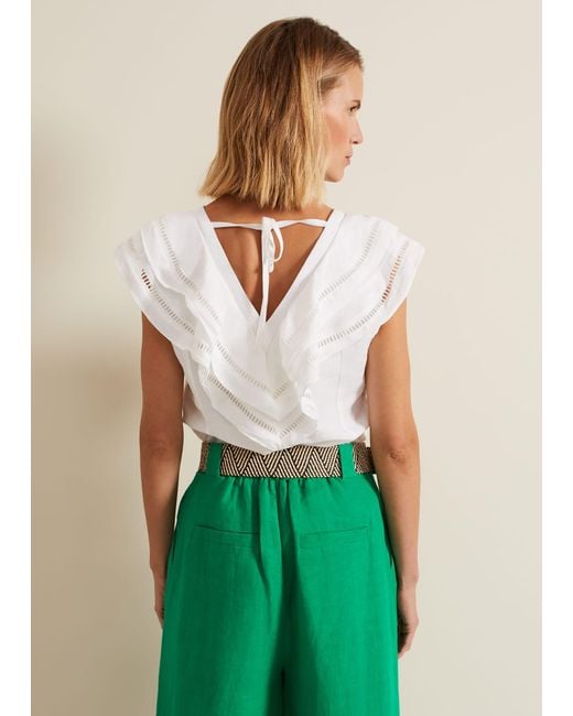 Phase Eight White Rosey Linen Ruffle Top