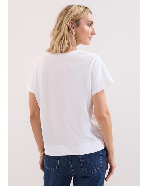 Phase Eight White Saphiya Cotton Slub V Neck T-Shirt