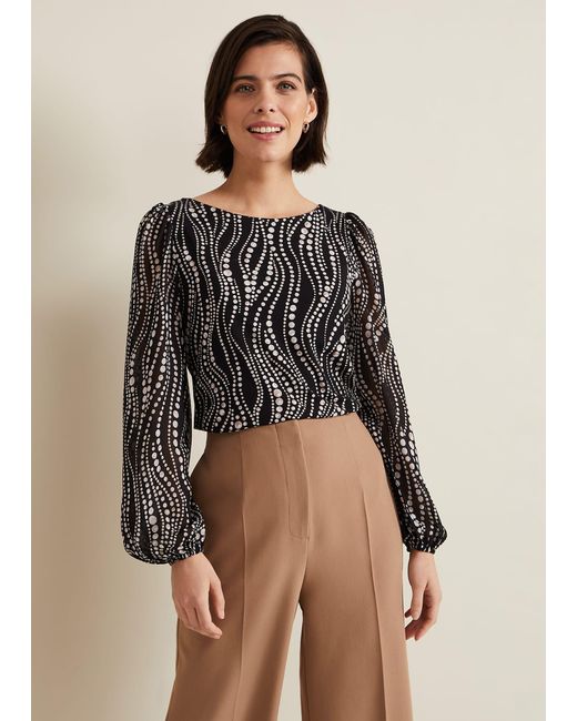 Phase Eight Brown 's Patricia Pearl Print Woven Mix Top