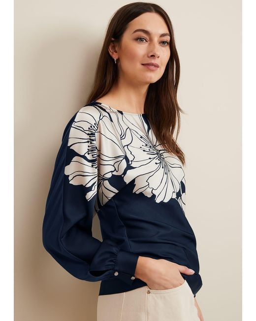 Phase Eight Blue Alora Floral Woven Front Top