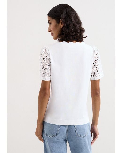 Phase Eight White Freya Broderie Scallop T Shirt