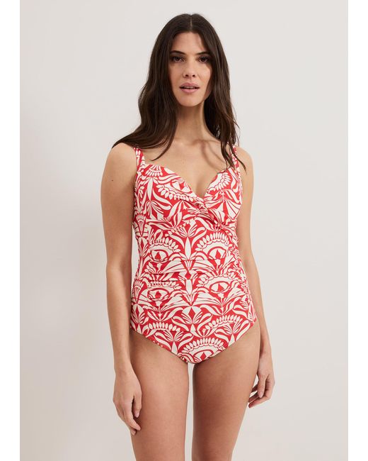 Phase Eight Red Tile Print Swimsuit