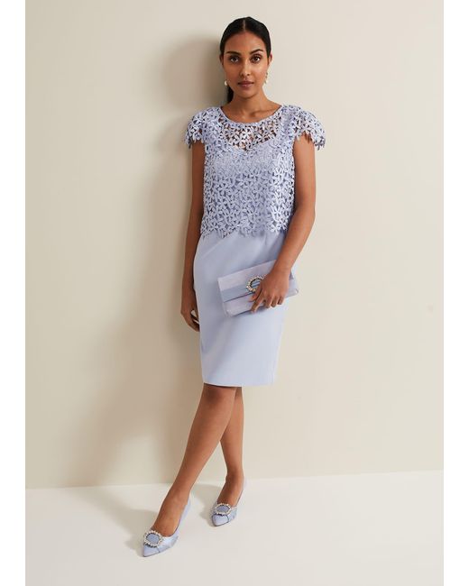 Phase Eight Blue 's Petite Daisy Lace Double Layer Dress