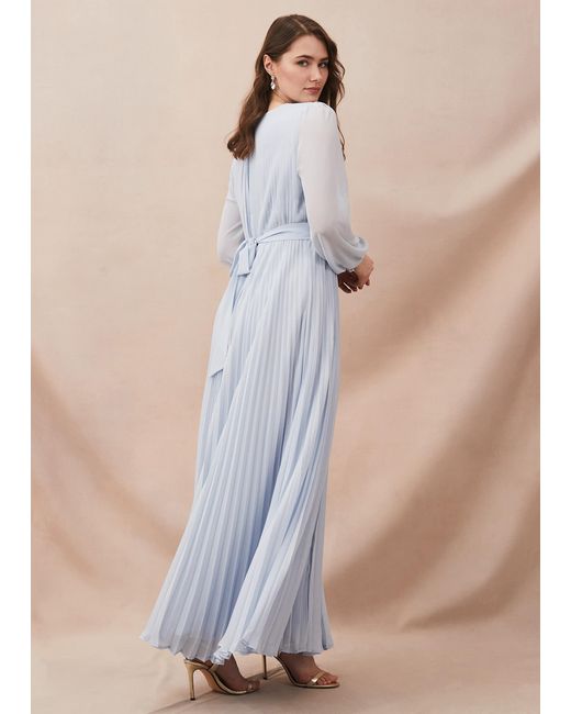 Phase Eight Blue Alecia Pleated Chiffon Maxi Dress