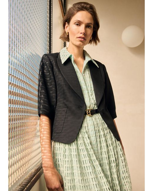 Phase Eight Black Coniston Linen Blend Puff Sleeve Jacket