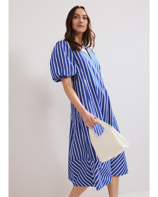 Phase Eight Blue Lotty Stripe Godet Midi Dress