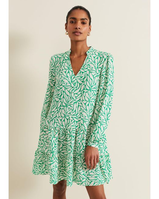 Phase Eight Green Penele Leaf Print Swing Dress