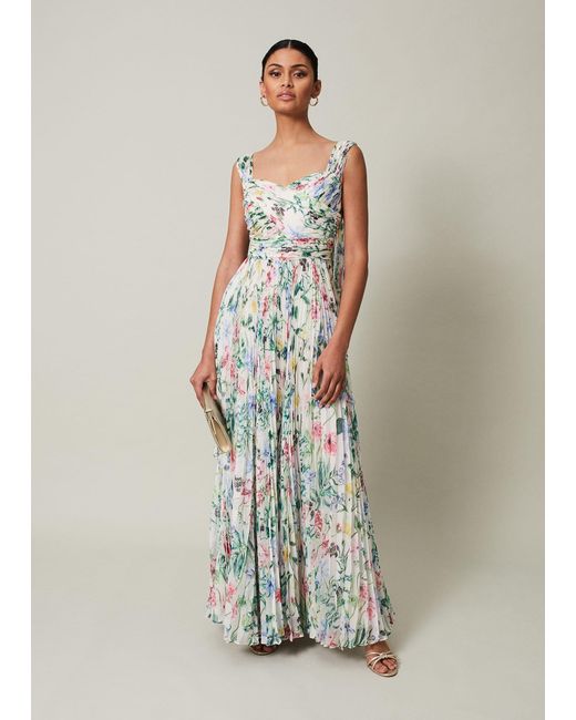 Phase Eight White Gretel Floral Pleated Maxi Dress