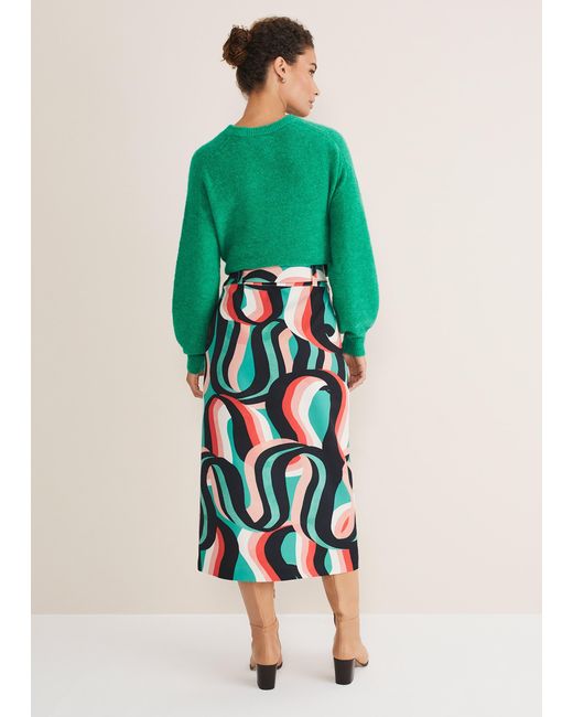Phase Eight Green Nathalie Swirl Midi Skirt