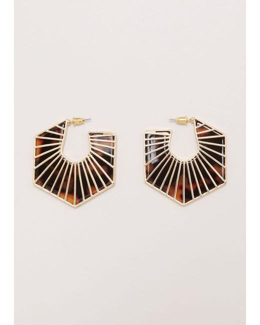 Phase Eight Natural Tort Large Hexagon Hoop Earrings