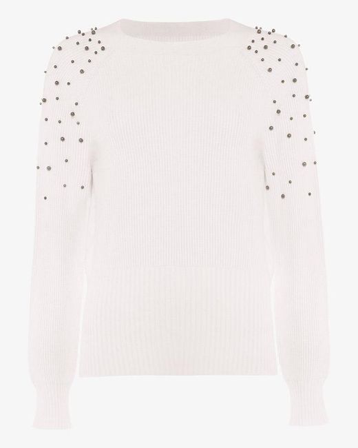 PHASE EIGHT WOMENS JUMPER TOP UK 10 WHITE NAVY SPOTTED