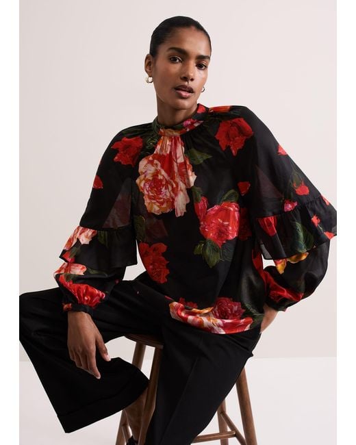 Phase Eight Red Celina Rose Print Blouse
