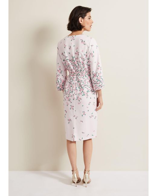 Phase Eight Natural 's Giovanna Floral Belted Split Sleeve Dress