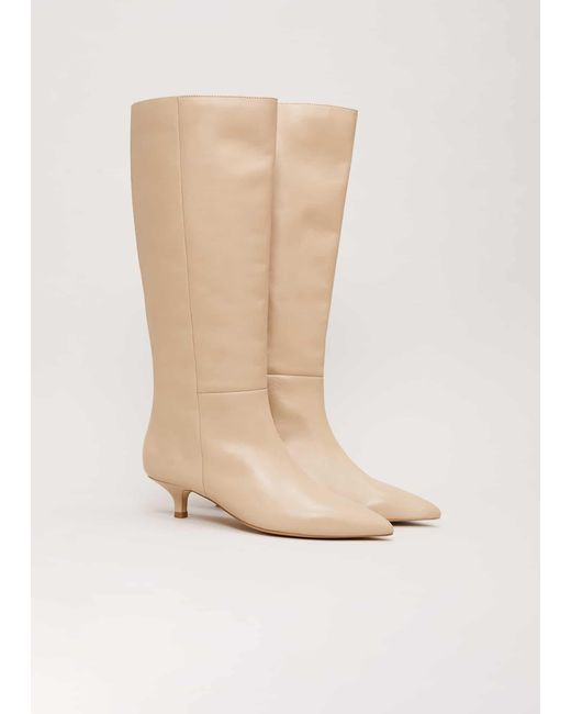 Phase Eight White Knee High Kitten Heel Boot