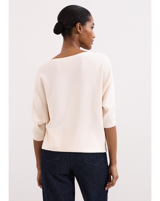 Phase Eight Natural Giana Ribbed Longer Line Batwing Jumper