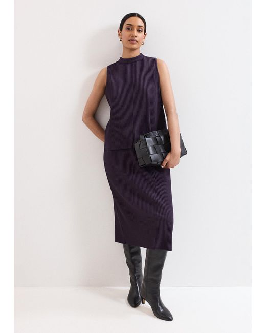 Phase Eight Blue Gracie Ribbed Plum Jersey Dress