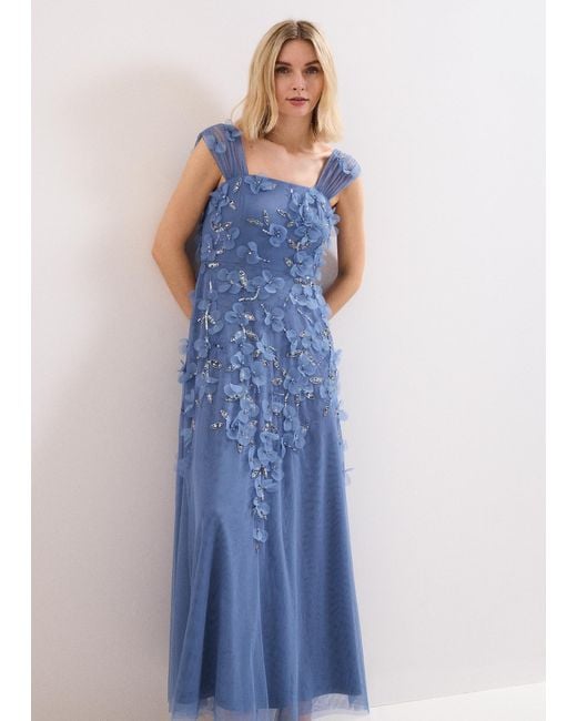 Phase Eight Blue Azera Beaded Midi Dress