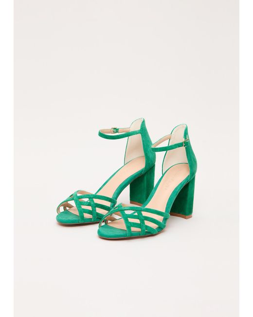 Phase Eight Green Suede Strappy High Block Sandals