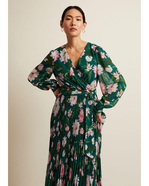 Phase Eight Green 's Rosa Floral Pleat Maxi Dress