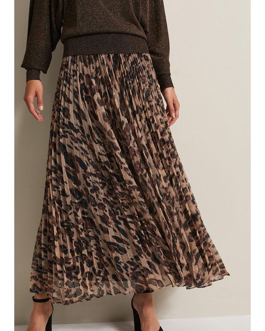 Phase Eight Natural 's Lesia Leopard Pleated Maxi Skirt