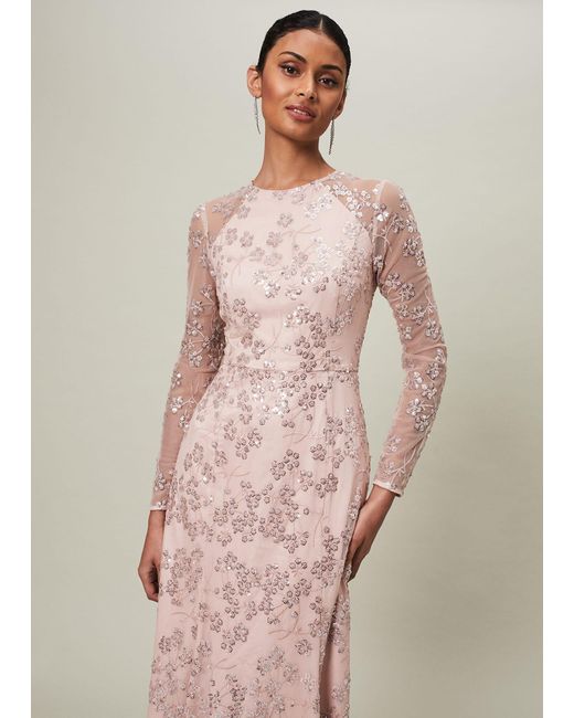 Phase Eight Pink 's Natalya Sequin Floral Maxi Dress
