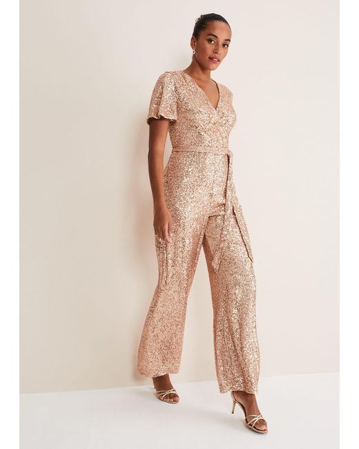 Phase Eight Natural Alessandra Sequin Jumpsuit