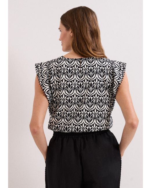 Phase Eight Black Beth Printed Trim Detail Top