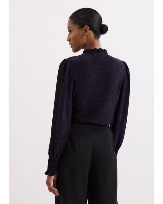 Phase Eight Blue Imogen Frill Detail Shimmer Top
