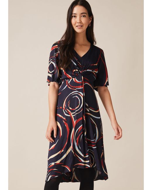 Phase Eight Blue Rosina Swirl Satin Dress
