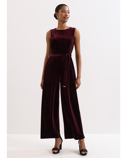 Phase Eight Red Martha Velvet Jumpsuit