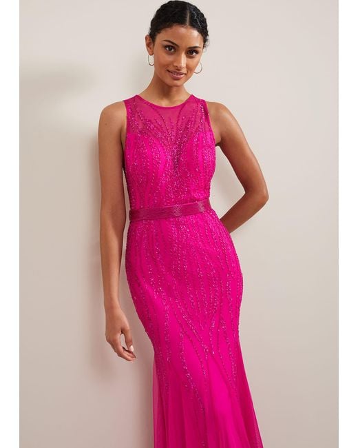Phase Eight Pink 's Rowena Beaded Maxi Dress