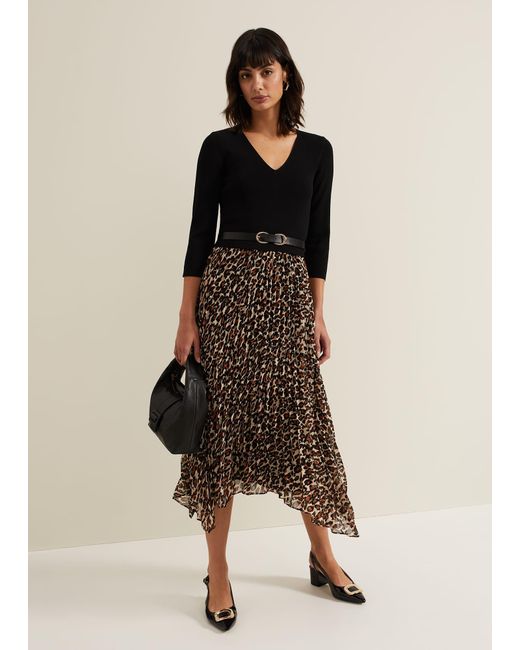 Phase Eight Natural Josephine Animal Woven Hem Knit Dress