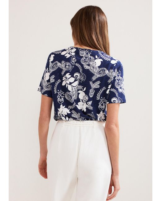 Phase Eight Blue Elma Postcard Print Top