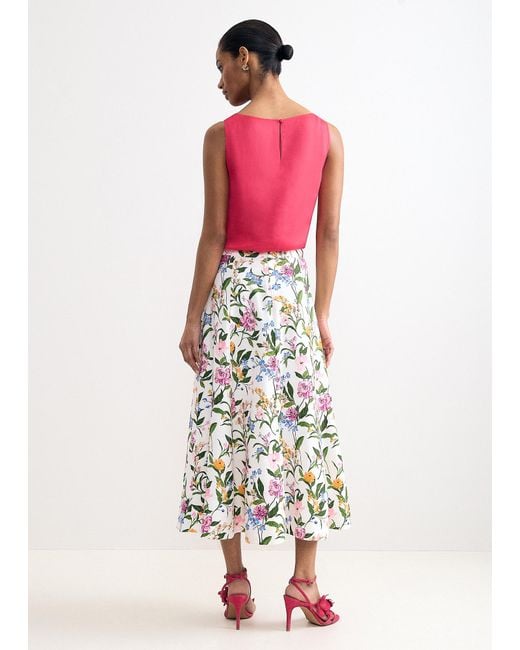 Phase Eight White Piper Printed Linen Midi Skirt