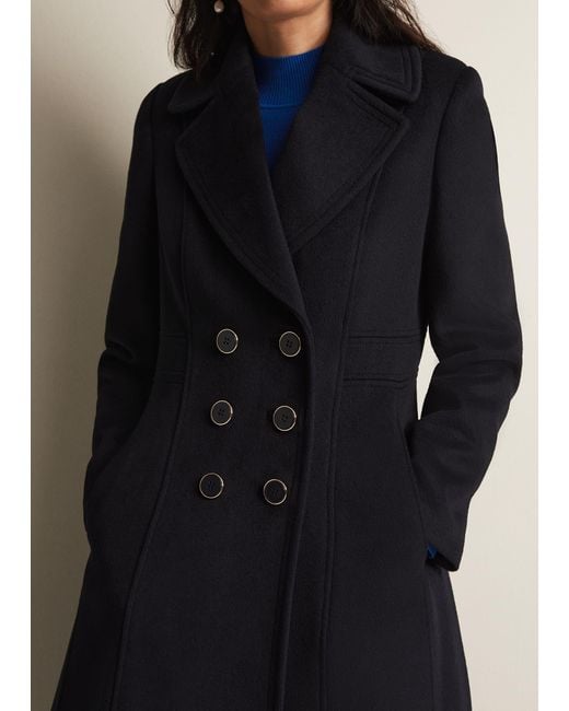 Phase Eight Blue 's Sandra Wool Navy Long Smart Coat