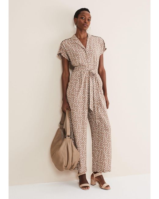 Phase Eight Natural Paige Abstract Wide Leg Jumpsuit