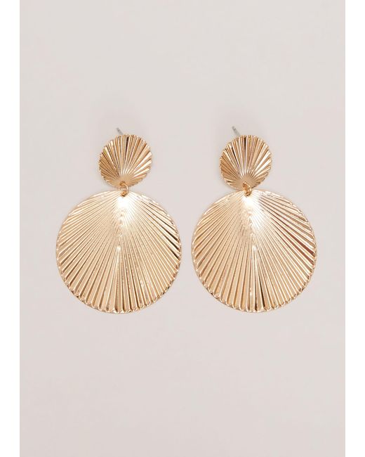 Phase Eight Natural 's Gold Textured Circular Drop Earrings