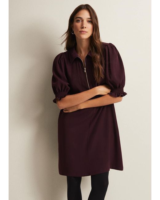Phase Eight Brown Candice Burgundy Zip Mini Dress